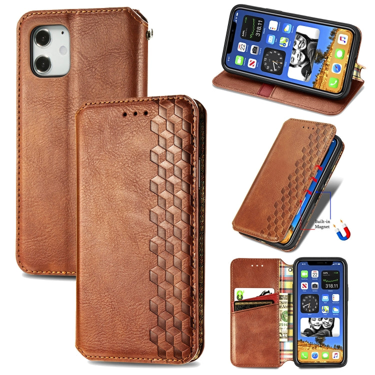For iPhone 12 mini Cubic Grid Pressed Horizontal Flip Magnetic PU Leather Case with Holder & Card Slots & Wallet