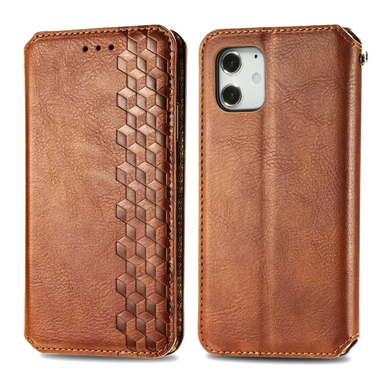 For iPhone 12 mini Cubic Grid Pressed Horizontal Flip Magnetic PU Leather Case with Holder & Card Slots & Wallet