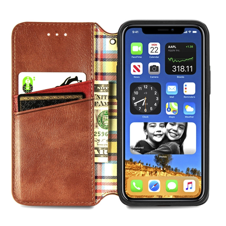 For iPhone 12 mini Cubic Grid Pressed Horizontal Flip Magnetic PU Leather Case with Holder & Card Slots & Wallet