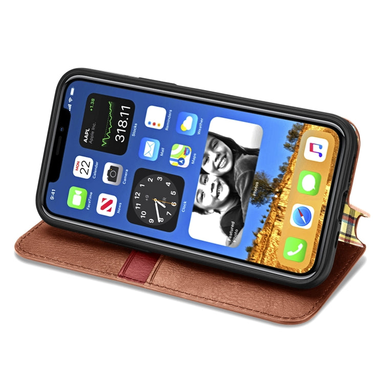 For iPhone 12 mini Cubic Grid Pressed Horizontal Flip Magnetic PU Leather Case with Holder & Card Slots & Wallet