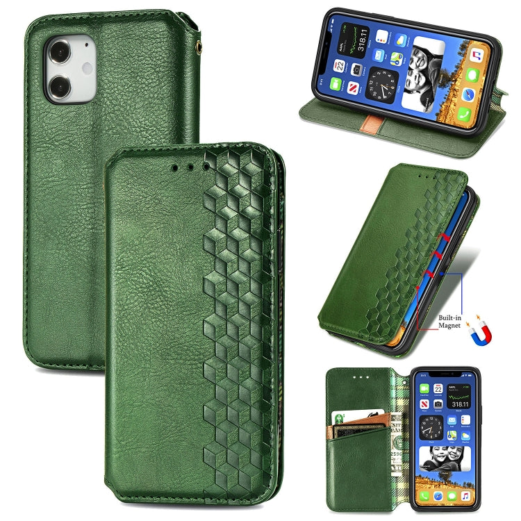 For iPhone 12 mini Cubic Grid Pressed Horizontal Flip Magnetic PU Leather Case with Holder & Card Slots & Wallet
