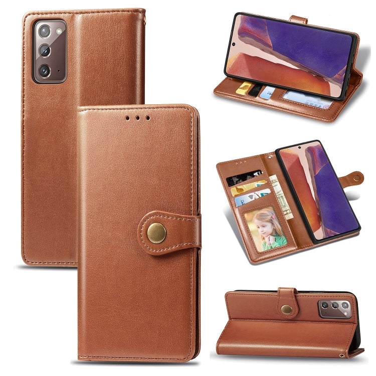 For Samsung Galaxy Note 20 Retro Solid Color Leather Buckle Phone Case with Lanyard & Photo Frame & Card Slot & Wallet & Stand Function