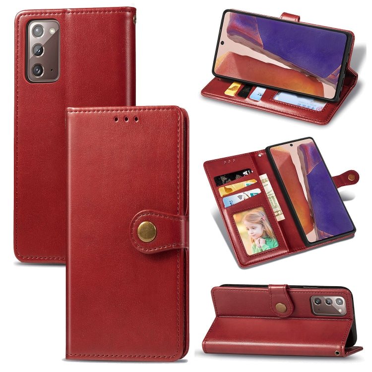 For Samsung Galaxy Note 20 Retro Solid Color Leather Buckle Phone Case with Lanyard & Photo Frame & Card Slot & Wallet & Stand Function