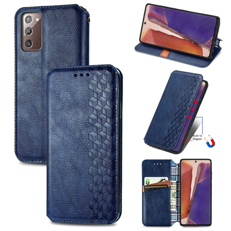 For Samsung Galaxy Note 20 Cubic Grid Pressed Horizontal Flip Magnetic PU Leather Case with Holder & Card Slots & Wallet