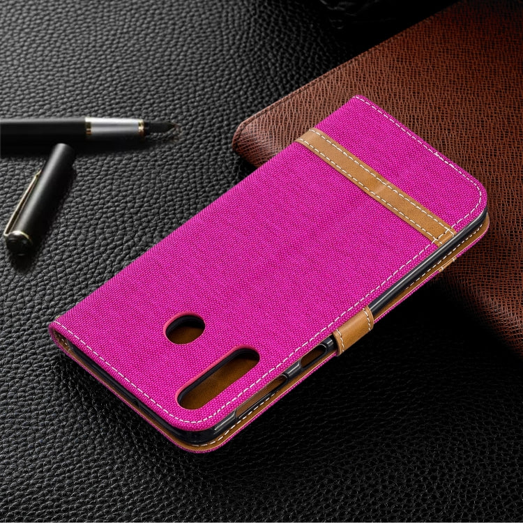 Color Matching Denim Texture Leather Case for Galaxy  M30, with Holder & Card Slots & Wallet & Lanyard