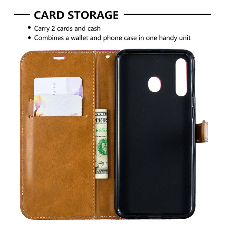 Color Matching Denim Texture Leather Case for Galaxy  M30, with Holder & Card Slots & Wallet & Lanyard