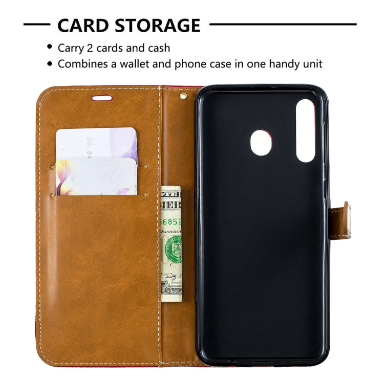 Color Matching Denim Texture Leather Case for Galaxy  M30, with Holder & Card Slots & Wallet & Lanyard