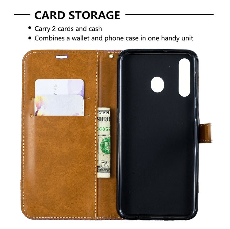 Color Matching Denim Texture Leather Case for Galaxy  M30, with Holder & Card Slots & Wallet & Lanyard
