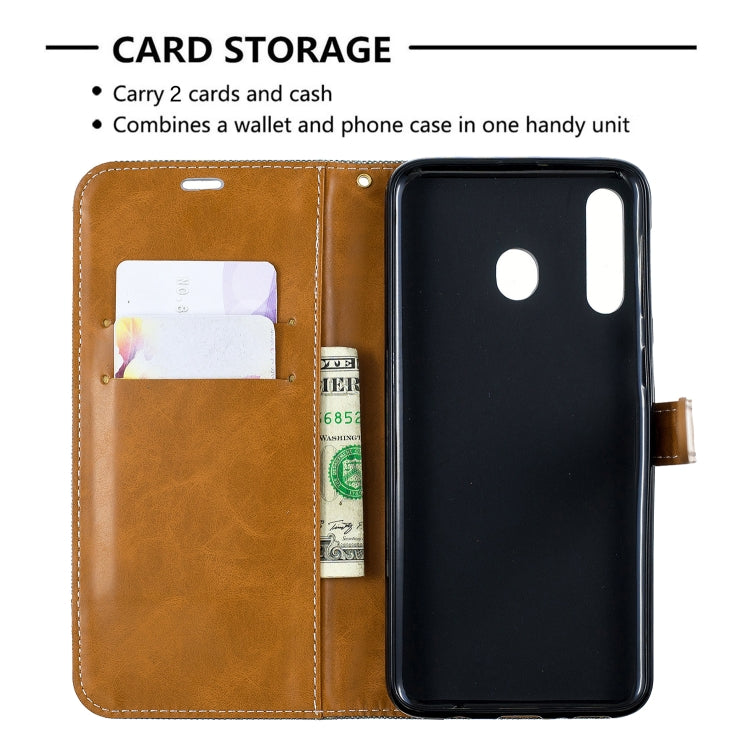 Color Matching Denim Texture Leather Case for Galaxy  M30, with Holder & Card Slots & Wallet & Lanyard