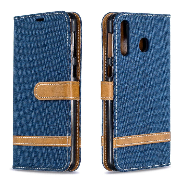 Color Matching Denim Texture Leather Case for Galaxy  M30, with Holder & Card Slots & Wallet & Lanyard