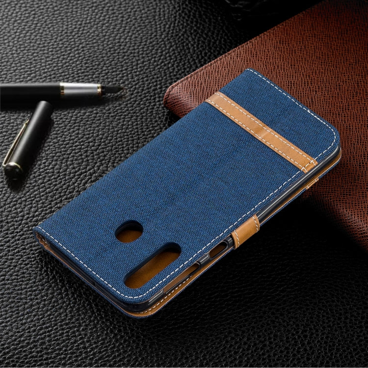 Color Matching Denim Texture Leather Case for Galaxy  M30, with Holder & Card Slots & Wallet & Lanyard