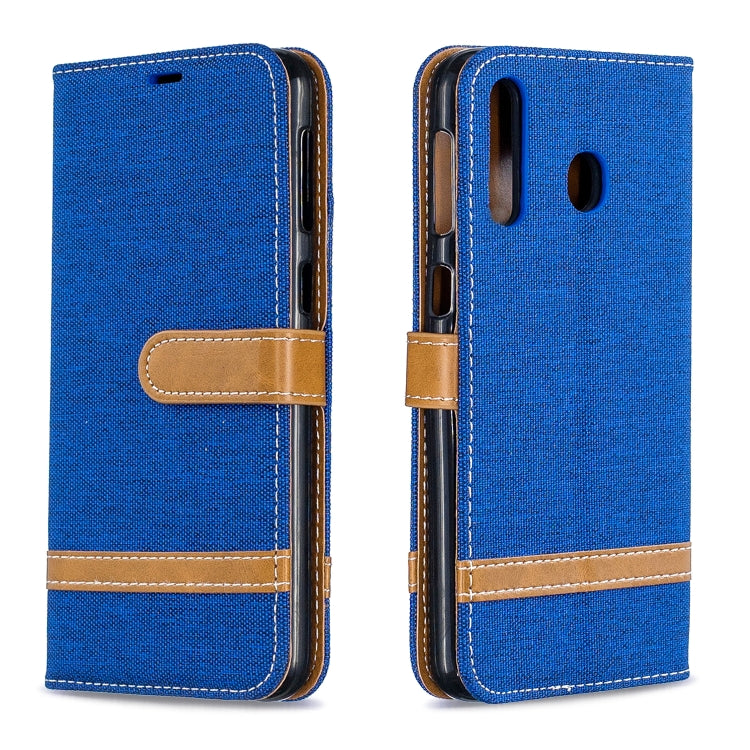 Color Matching Denim Texture Leather Case for Galaxy  M30, with Holder & Card Slots & Wallet & Lanyard