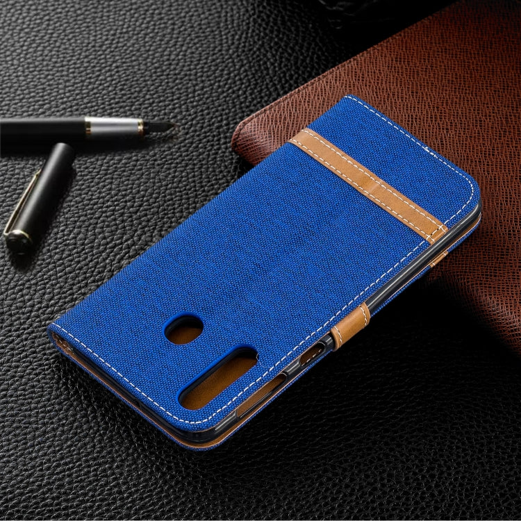 Color Matching Denim Texture Leather Case for Galaxy  M30, with Holder & Card Slots & Wallet & Lanyard