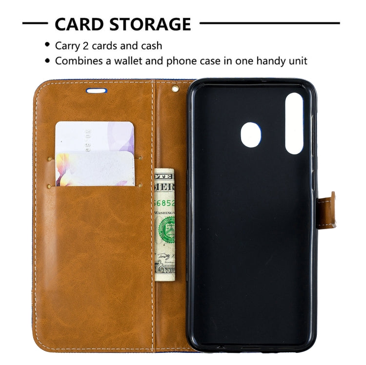 Color Matching Denim Texture Leather Case for Galaxy  M30, with Holder & Card Slots & Wallet & Lanyard