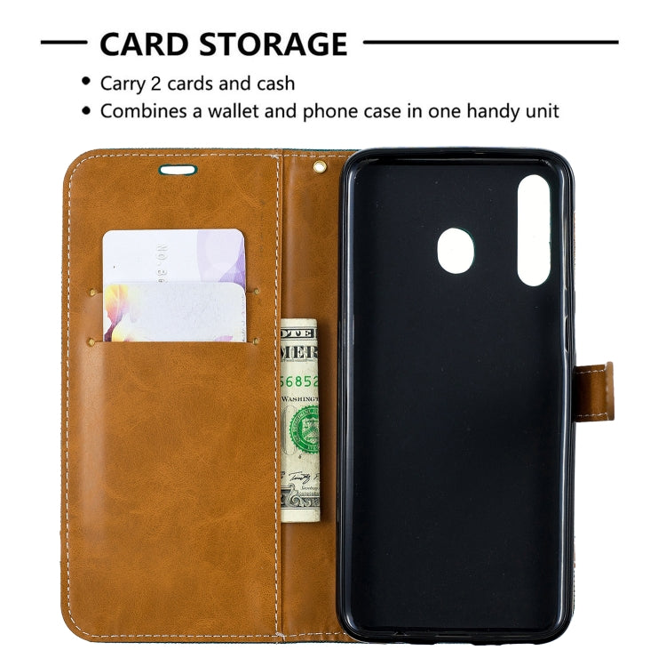 Color Matching Denim Texture Leather Case for Galaxy  M30, with Holder & Card Slots & Wallet & Lanyard