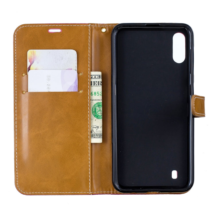 Color Matching Denim Texture Leather Case for Galaxy  M10, with Holder & Card Slots & Wallet & Lanyard