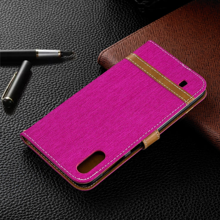 Color Matching Denim Texture Leather Case for Galaxy  M10, with Holder & Card Slots & Wallet & Lanyard