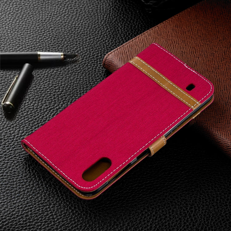 Color Matching Denim Texture Leather Case for Galaxy  M10, with Holder & Card Slots & Wallet & Lanyard