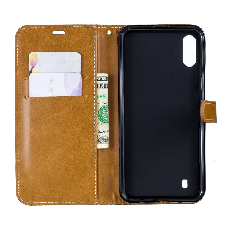 Color Matching Denim Texture Leather Case for Galaxy  M10, with Holder & Card Slots & Wallet & Lanyard