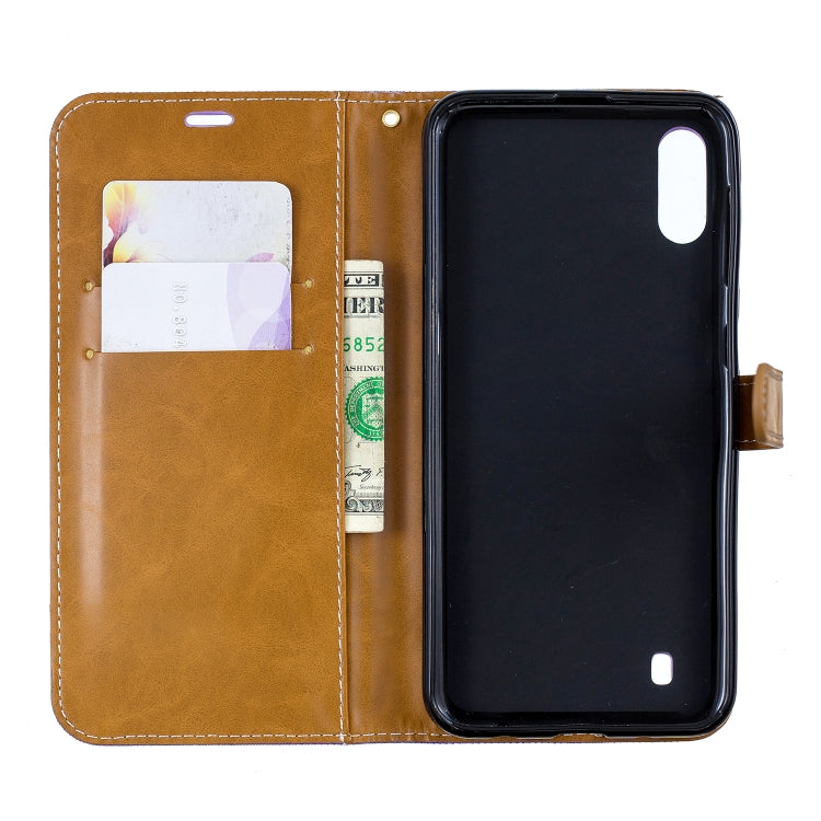 Color Matching Denim Texture Leather Case for Galaxy  M10, with Holder & Card Slots & Wallet & Lanyard