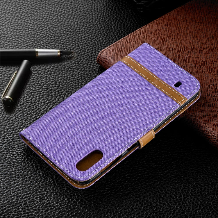 Color Matching Denim Texture Leather Case for Galaxy  M10, with Holder & Card Slots & Wallet & Lanyard