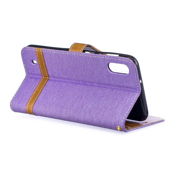 Color Matching Denim Texture Leather Case for Galaxy  M10, with Holder & Card Slots & Wallet & Lanyard