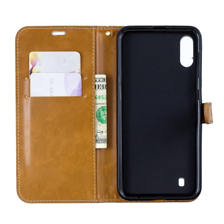 Color Matching Denim Texture Leather Case for Galaxy  M10, with Holder & Card Slots & Wallet & Lanyard