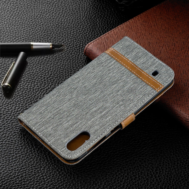 Color Matching Denim Texture Leather Case for Galaxy  M10, with Holder & Card Slots & Wallet & Lanyard