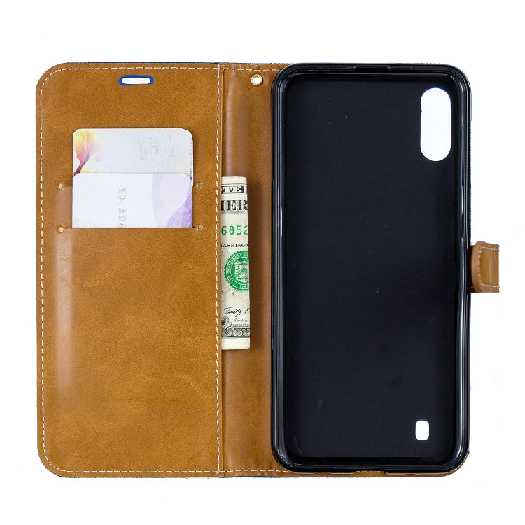 Color Matching Denim Texture Leather Case for Galaxy  M10, with Holder & Card Slots & Wallet & Lanyard