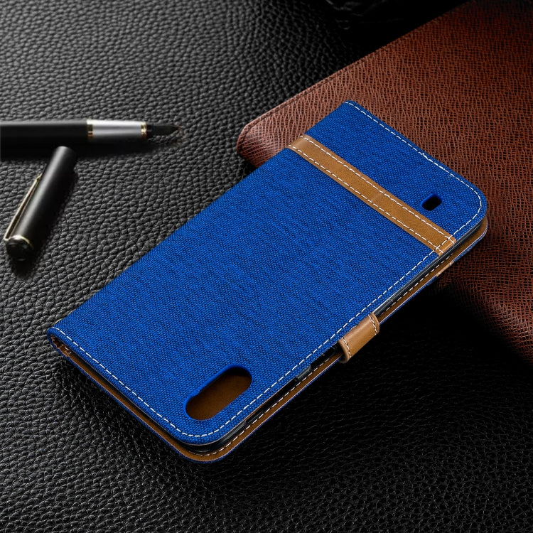 Color Matching Denim Texture Leather Case for Galaxy  M10, with Holder & Card Slots & Wallet & Lanyard