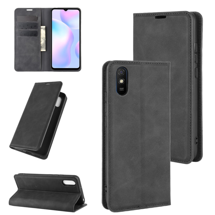 For Xiaomi Redmi 9A Retro-skin Business Magnetic Suction Leather Case with Holder & Card Slots & Wallet