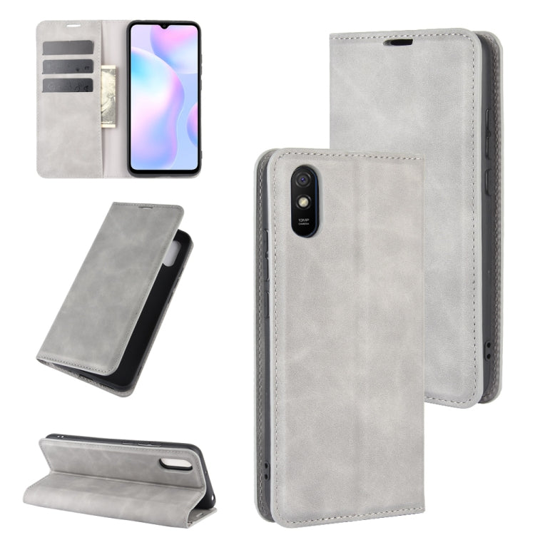 For Xiaomi Redmi 9A Retro-skin Business Magnetic Suction Leather Case with Holder & Card Slots & Wallet