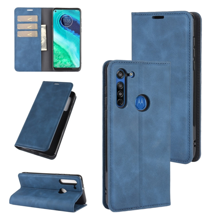 For Motorola Moto G8 Retro-skin Business Magnetic Suction Leather Case with Holder & Card Slots & Wallet
