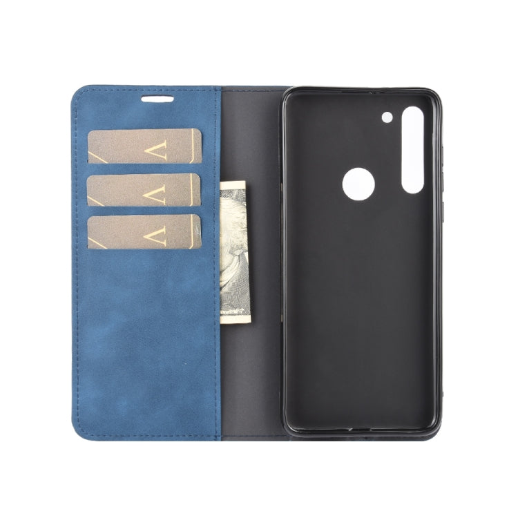 For Motorola Moto G8 Retro-skin Business Magnetic Suction Leather Case with Holder & Card Slots & Wallet