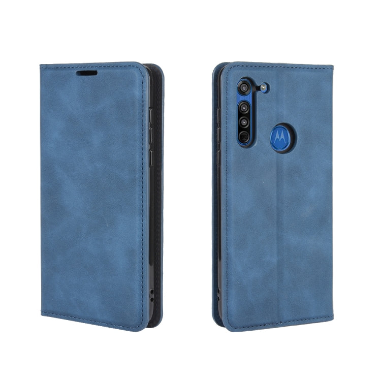 For Motorola Moto G8 Retro-skin Business Magnetic Suction Leather Case with Holder & Card Slots & Wallet