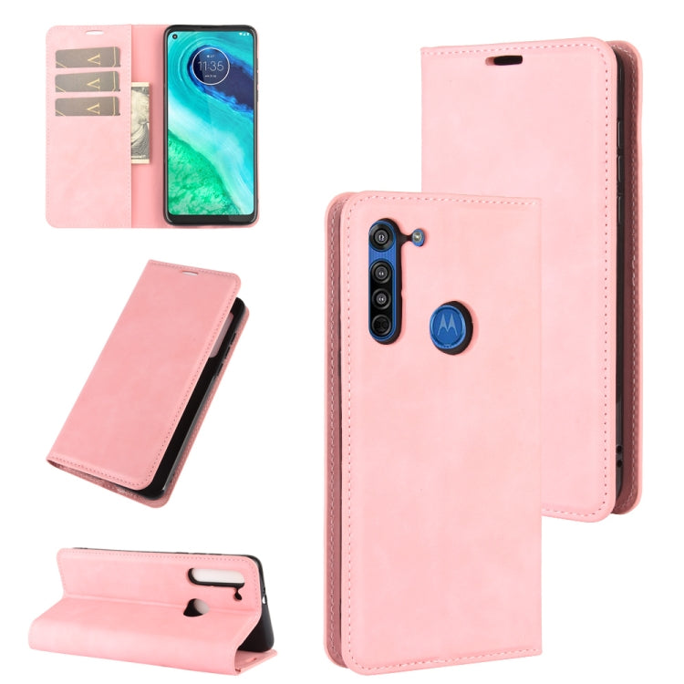 For Motorola Moto G8 Retro-skin Business Magnetic Suction Leather Case with Holder & Card Slots & Wallet
