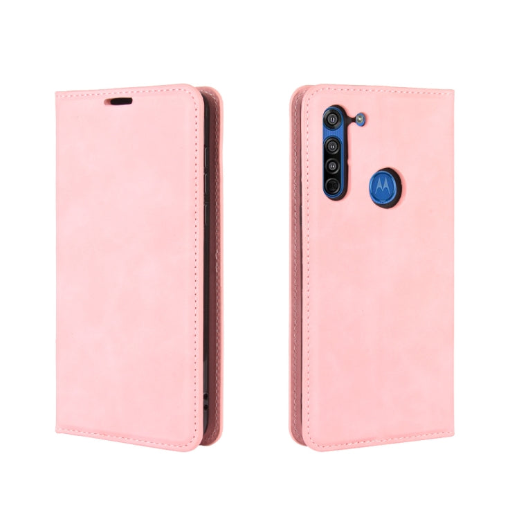 For Motorola Moto G8 Retro-skin Business Magnetic Suction Leather Case with Holder & Card Slots & Wallet