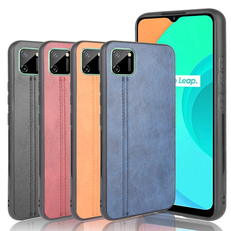 For Oppo Realme C11 Shockproof Sewing Cow Pattern Skin PC + PU + TPU Case