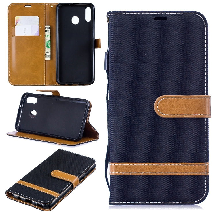 Color Matching Denim Texture Leather Case for Galaxy  M20, with Holder & Card Slots & Wallet & Lanyard