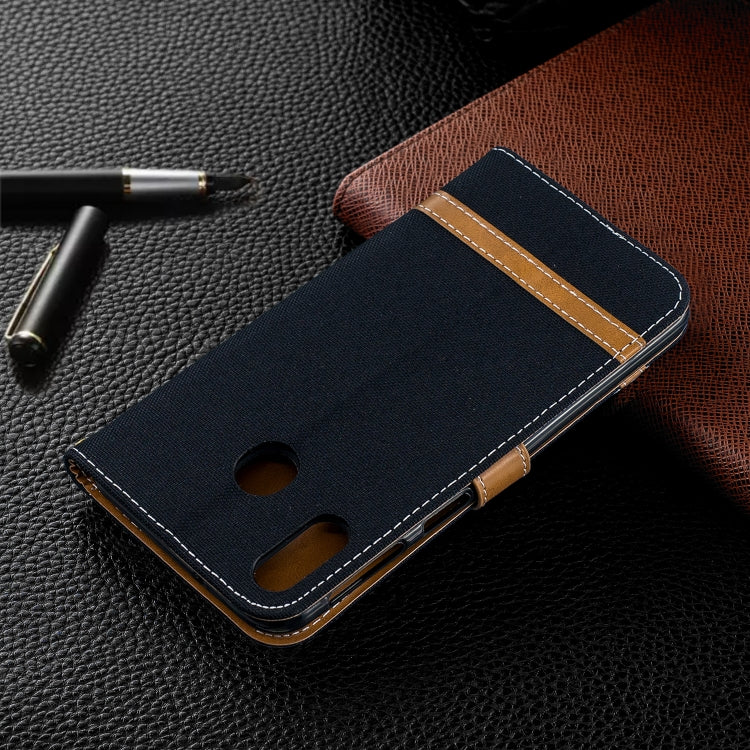 Color Matching Denim Texture Leather Case for Galaxy  M20, with Holder & Card Slots & Wallet & Lanyard