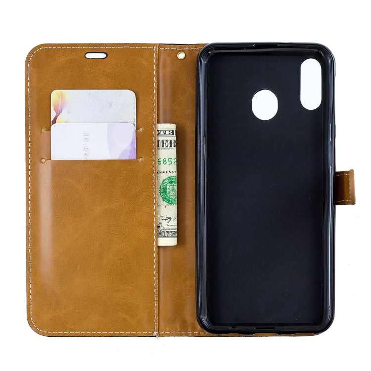 Color Matching Denim Texture Leather Case for Galaxy  M20, with Holder & Card Slots & Wallet & Lanyard