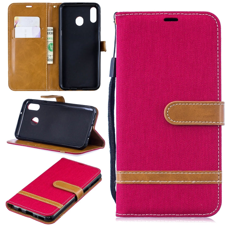 Color Matching Denim Texture Leather Case for Galaxy  M20, with Holder & Card Slots & Wallet & Lanyard