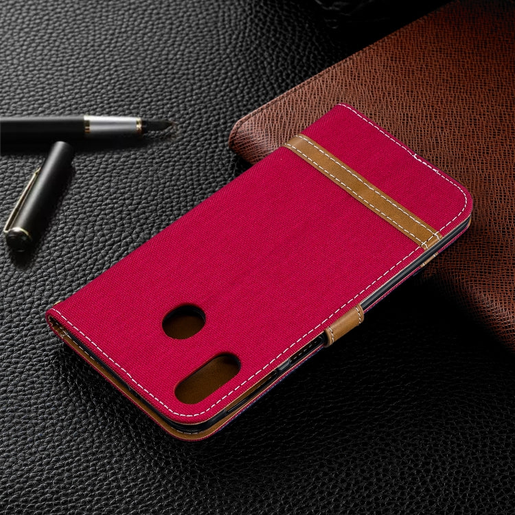 Color Matching Denim Texture Leather Case for Galaxy  M20, with Holder & Card Slots & Wallet & Lanyard