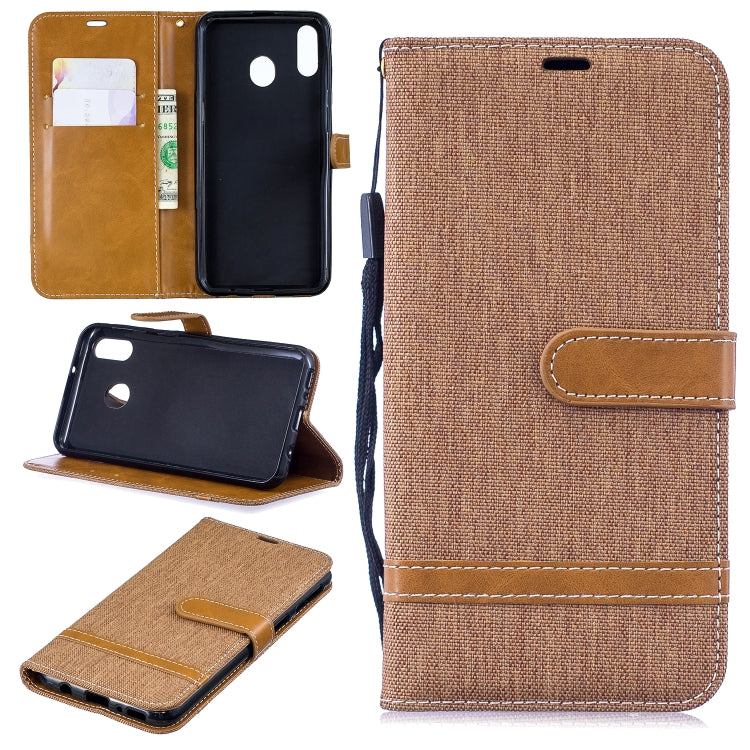 Color Matching Denim Texture Leather Case for Galaxy  M20, with Holder & Card Slots & Wallet & Lanyard