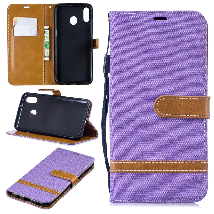 Color Matching Denim Texture Leather Case for Galaxy  M20, with Holder & Card Slots & Wallet & Lanyard