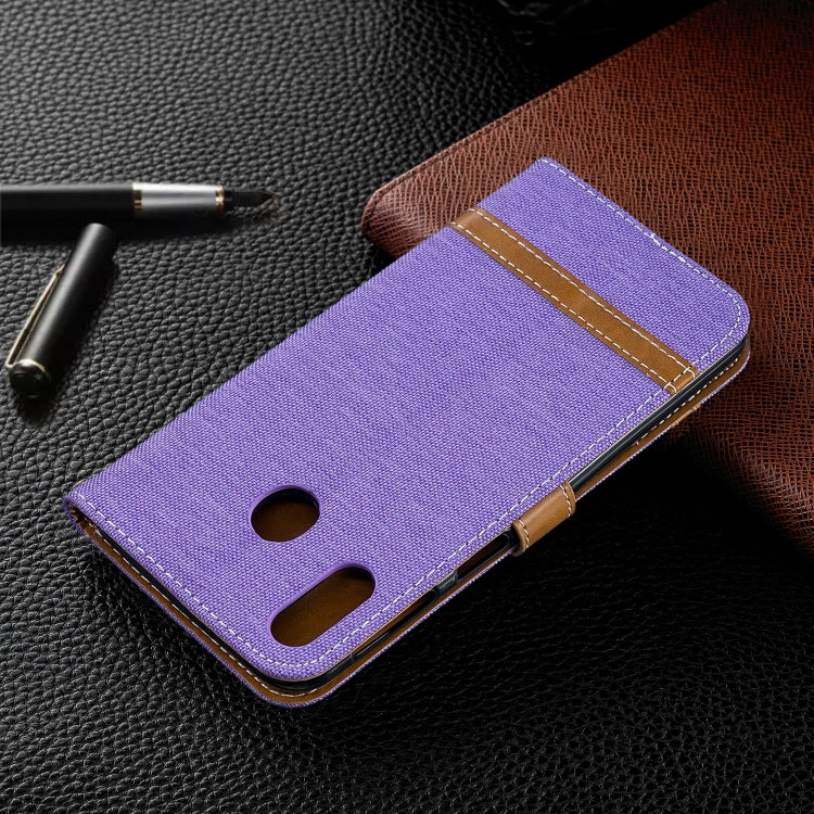 Color Matching Denim Texture Leather Case for Galaxy  M20, with Holder & Card Slots & Wallet & Lanyard