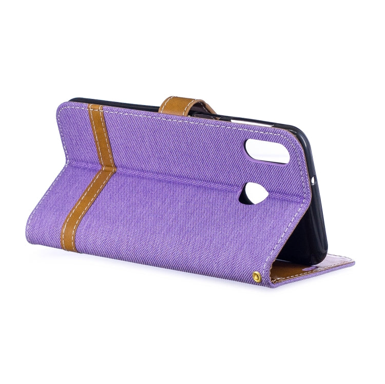 Color Matching Denim Texture Leather Case for Galaxy  M20, with Holder & Card Slots & Wallet & Lanyard