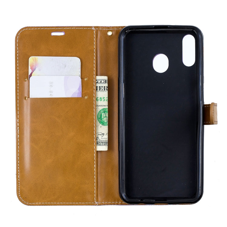 Color Matching Denim Texture Leather Case for Galaxy  M20, with Holder & Card Slots & Wallet & Lanyard