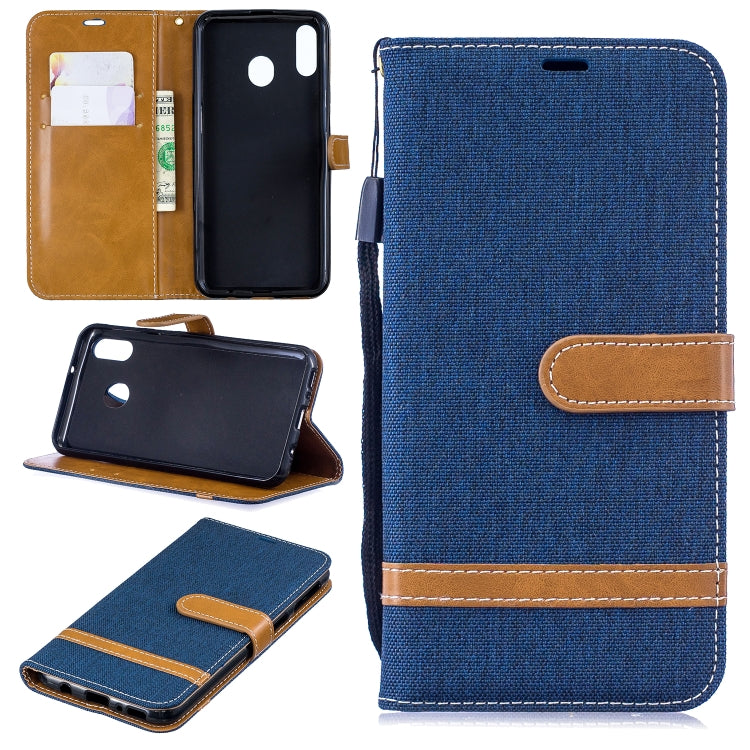 Color Matching Denim Texture Leather Case for Galaxy  M20, with Holder & Card Slots & Wallet & Lanyard