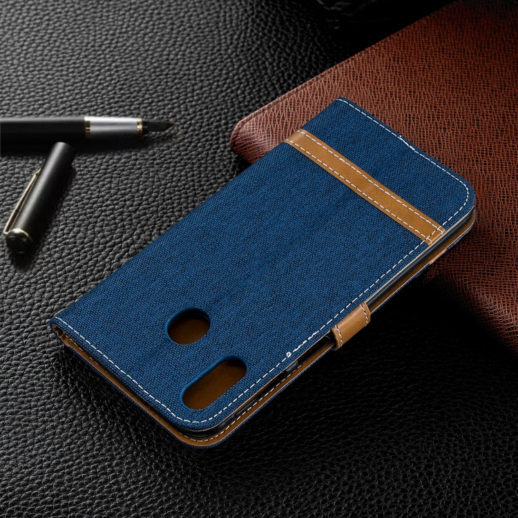 Color Matching Denim Texture Leather Case for Galaxy  M20, with Holder & Card Slots & Wallet & Lanyard